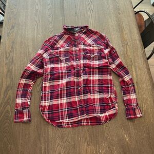 Jachs Girlfriend Comfort Stretch Red Buffalo Plaid Print Button Up Shirt Size S